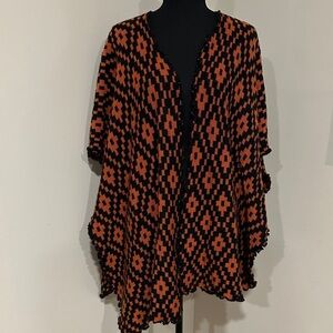 *GARFINA* Black x Orange Geometric Women Sweater Poncho One Size